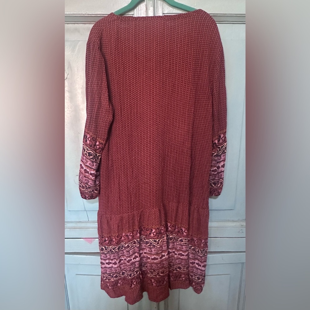Knox Rose Burgundy Boho Lace-Up Long Sleeve Dress - Picture 5 of 7
